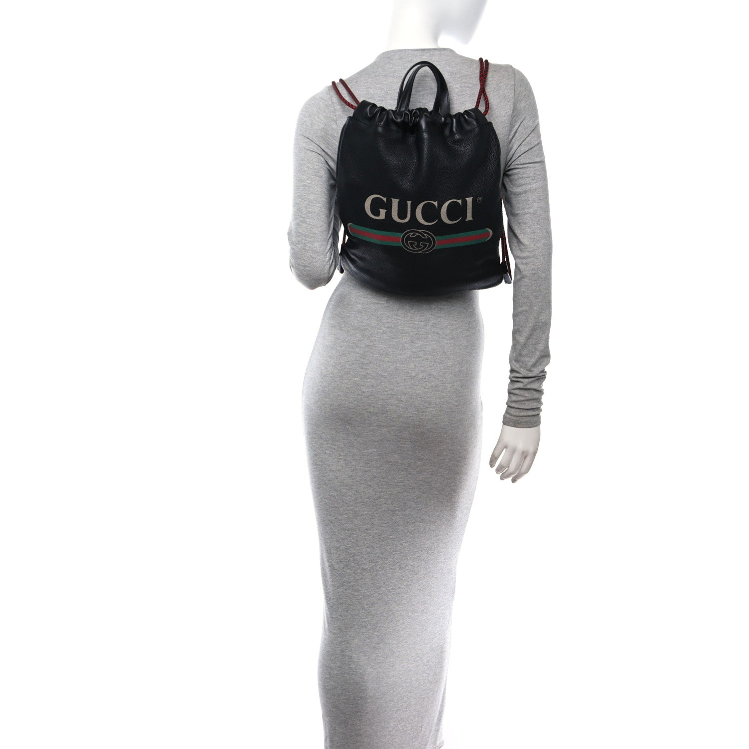 Gucci Calfskin Logo Drawstring Backpack Black 3 of 11