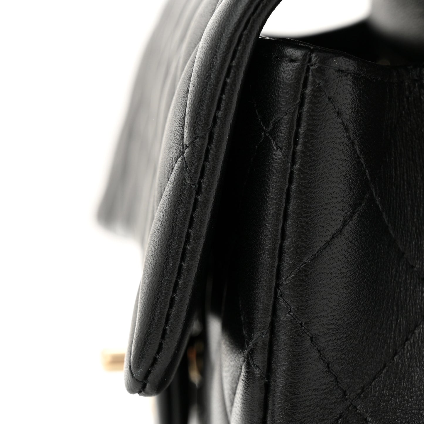 Lambskin Quilted Mini Top Handle Rectangular Flap Black