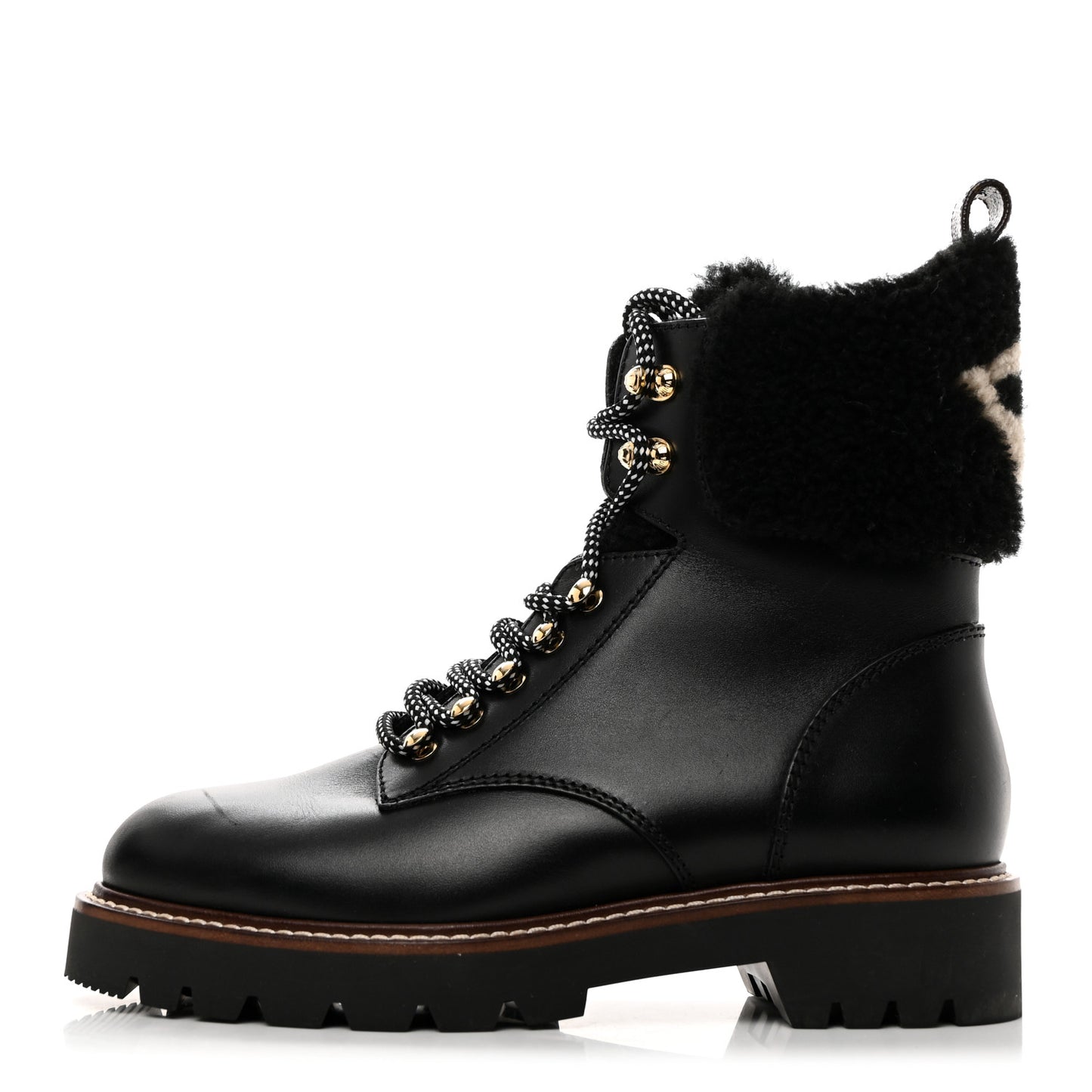 Calfskin Shearling Territory Ranger Combat Boots 37 Black