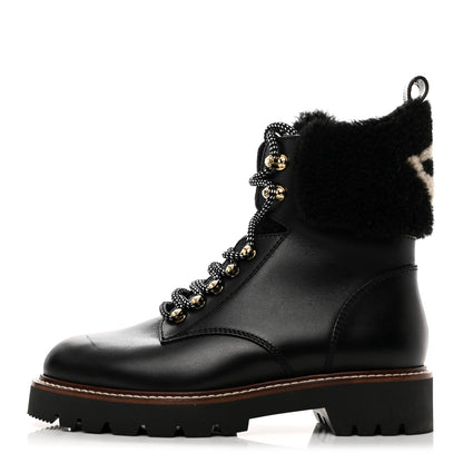 Louis Vuitton Calfskin Shearling Territory Ranger Combat Boots 37 Black 1 of 8