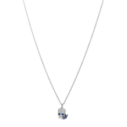 Gucci 18K White Gold Diamond Blue Sapphire Skull Pendant Necklace 1 of 6