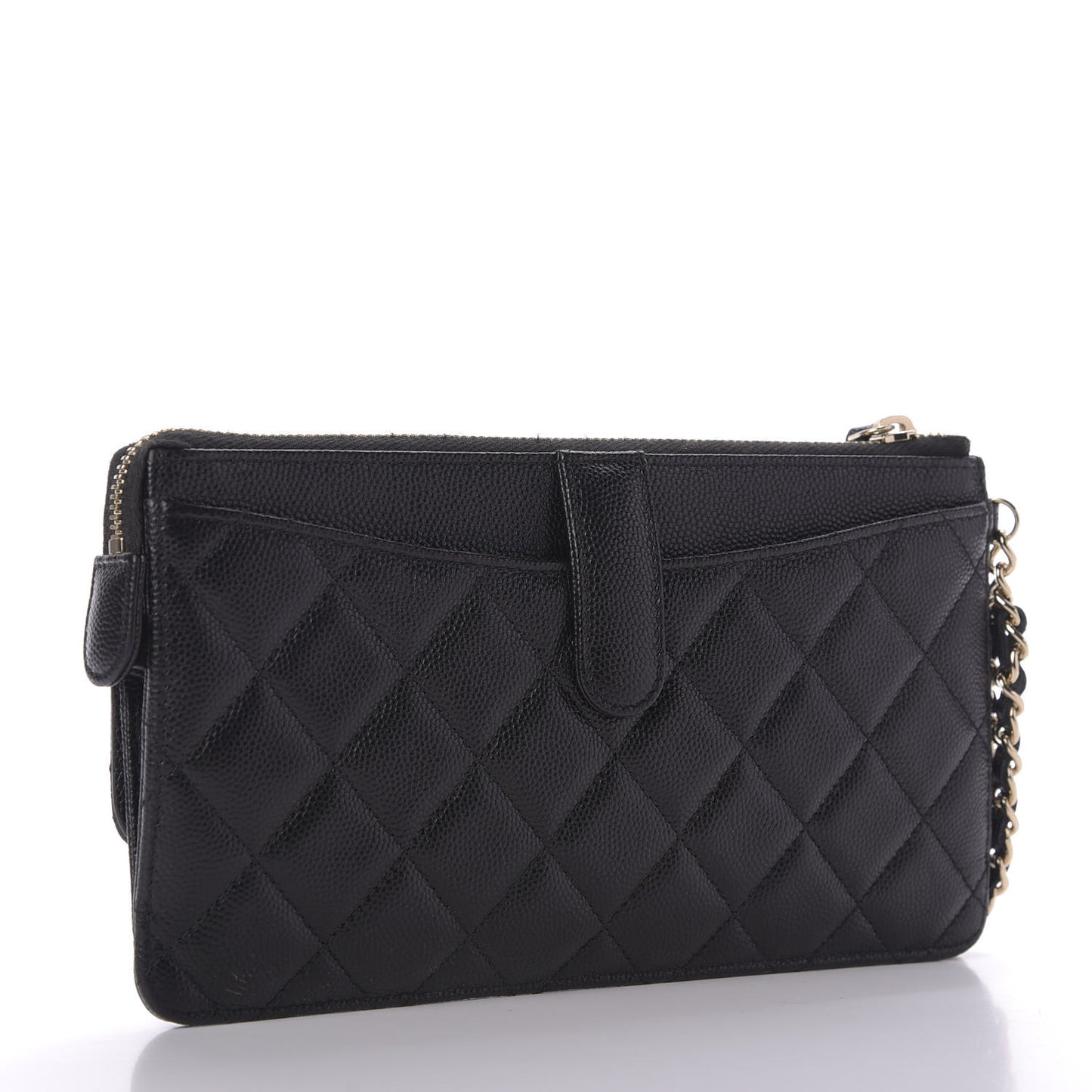 Caviar Quilted Classic Pouch With Handle Black