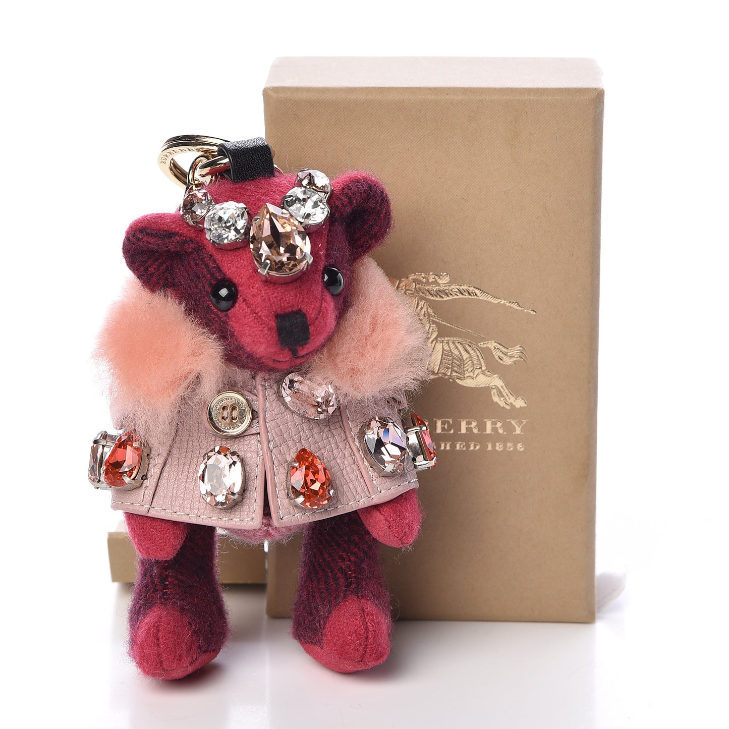Cashmere Crystal Thomas Teddy Bear Keychain Charm Fuchsia