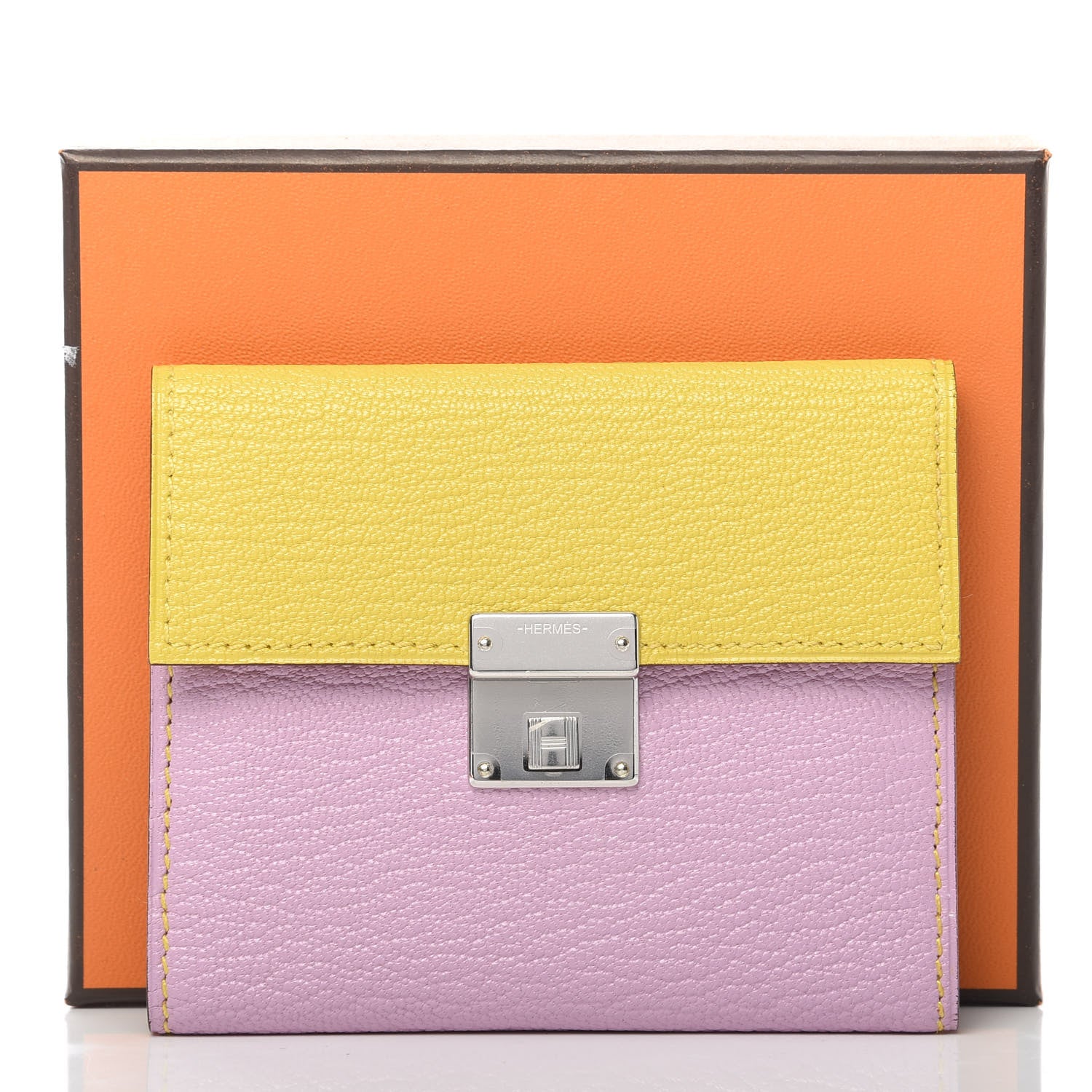 Hermes Chevre Mysore Mini Clic Card Holder Mauve Sylvestre Jaune de Naples 8 of 8