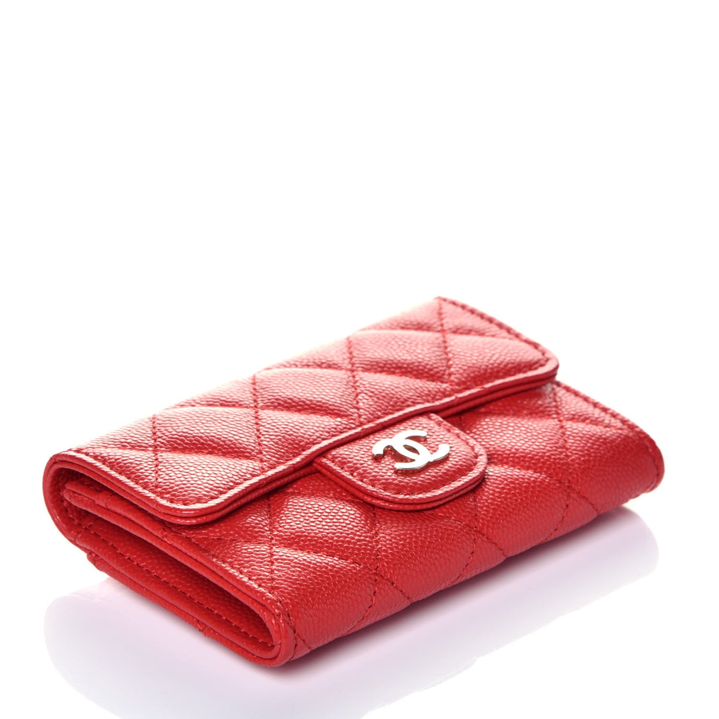 Caviar Quilted Flap Card Holder Wallet Red