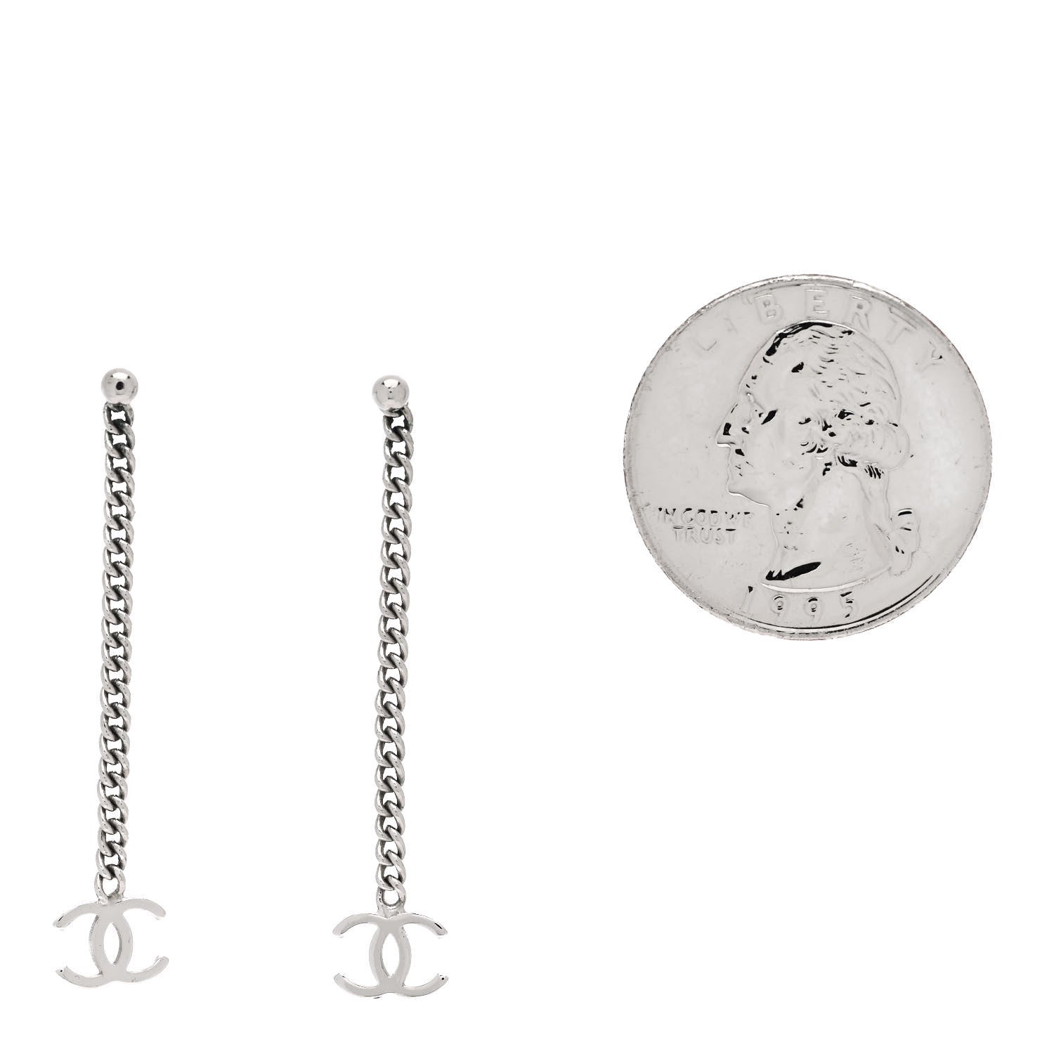 Chanel CC Long Drop Earrings Silver 2 of 4