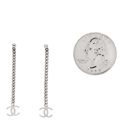 Chanel CC Long Drop Earrings Silver 2 of 4
