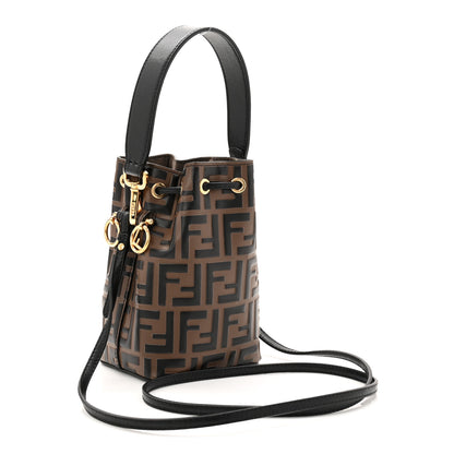 Fendi Vitello Liberty F is Fendi Bi-Color FF 1974 Embossed Mini Mon Tresor Bucket Bag Maya Black 3 of 10