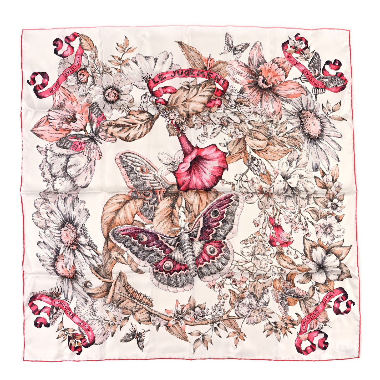 CHRISTIAN DIOR Silk Le Jugement Square Scarf Rose