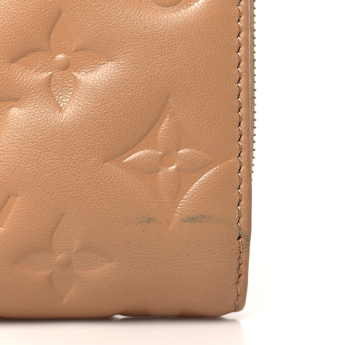 Lambskin Embossed Monogram Lou Coussin Wallet Camel