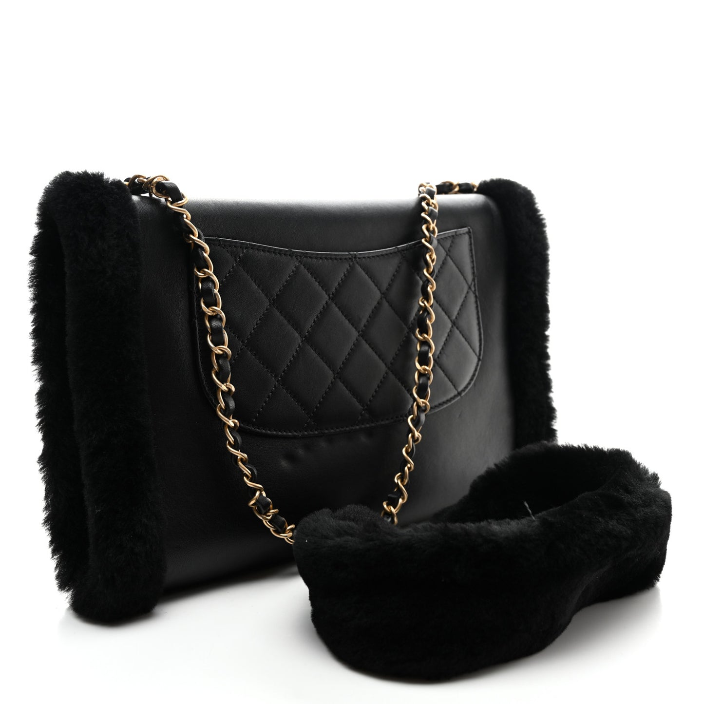 Lambskin Shearling CC Muff Flap Bag Black