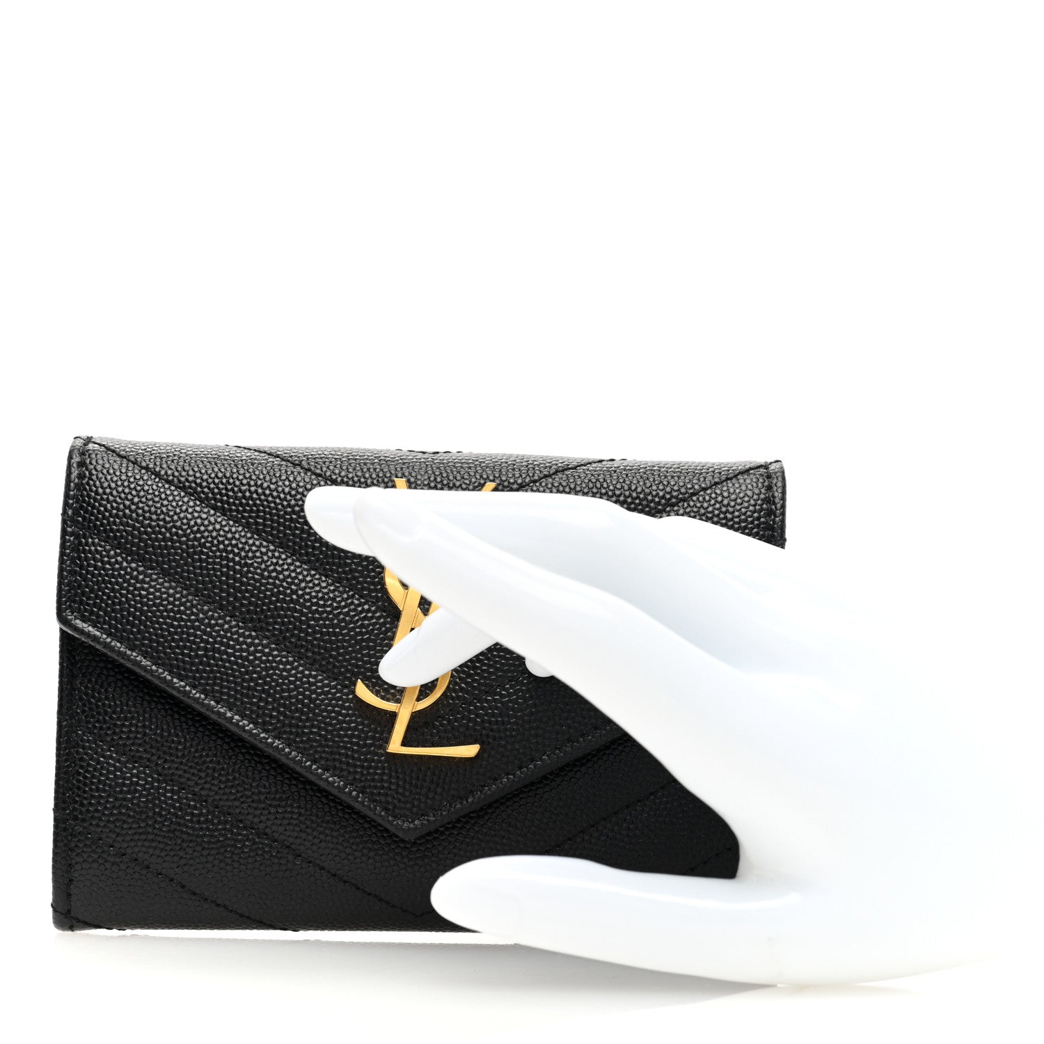 Saint Laurent Grain De Poudre Matelasse Chevron Small Monogram Envelope Wallet Black 2 of 7