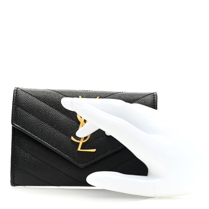 Saint Laurent Grain De Poudre Matelasse Chevron Small Monogram Envelope Wallet Black 2 of 7