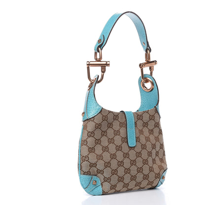 Gucci Monogram Mini Piston Lock Jackie O Hobo Blue 3 of 11