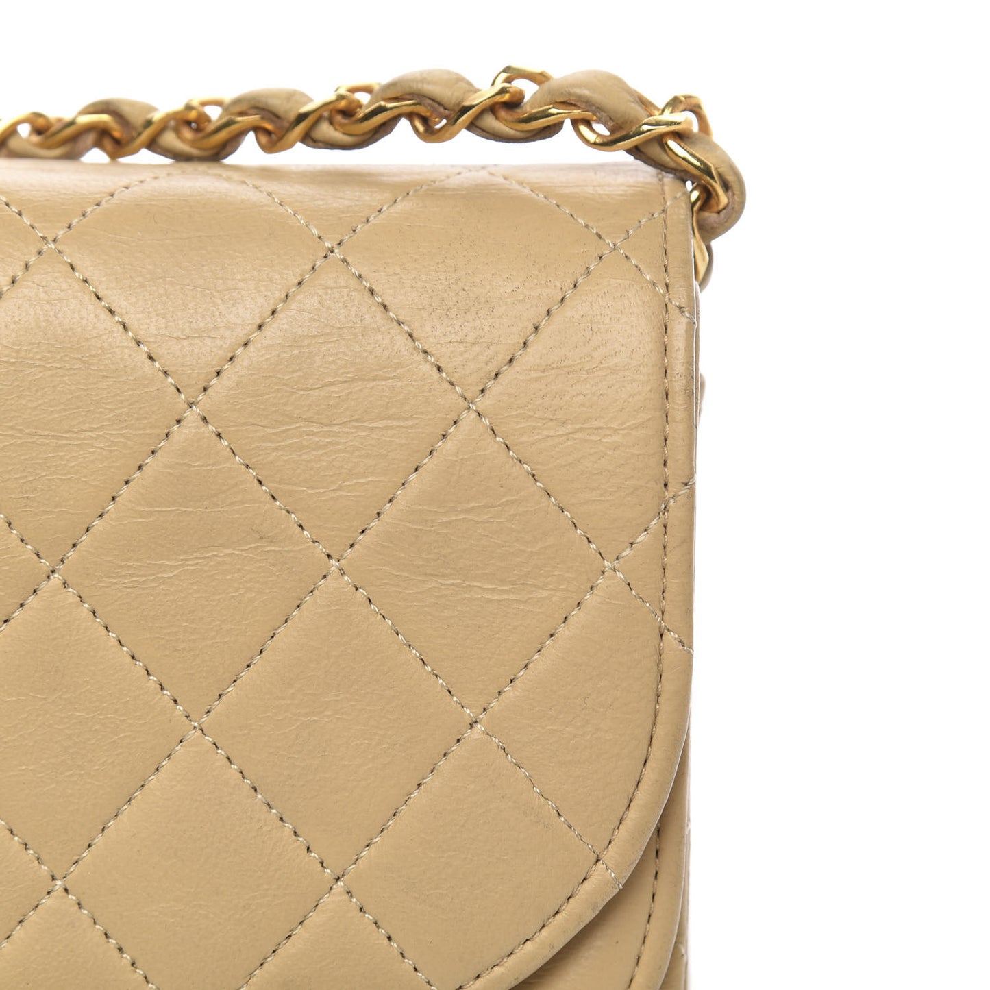 Lambskin Quilted Medium Double Flap Beige