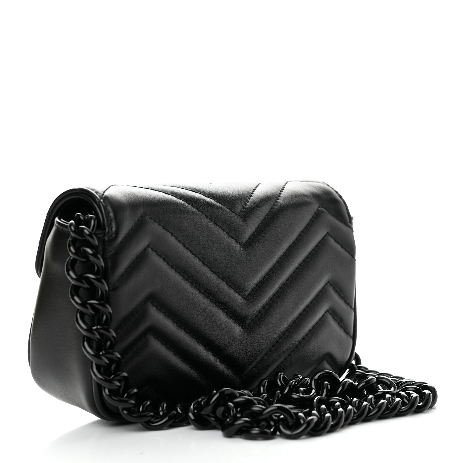 Gucci Calfskin Matelasse Monochrome GG Marmont Chain Belt Bag Black 3 of 12