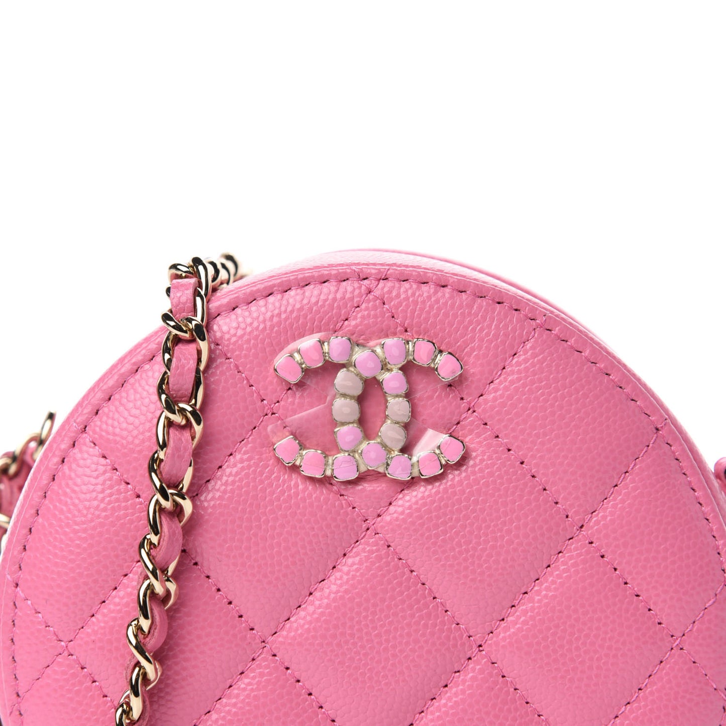 Caviar Quilted Gripoix CC Round Clutch With Chain Pink