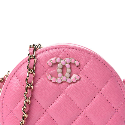 Chanel Caviar Quilted Gripoix CC Round Clutch With Chain Pink 10 of 11