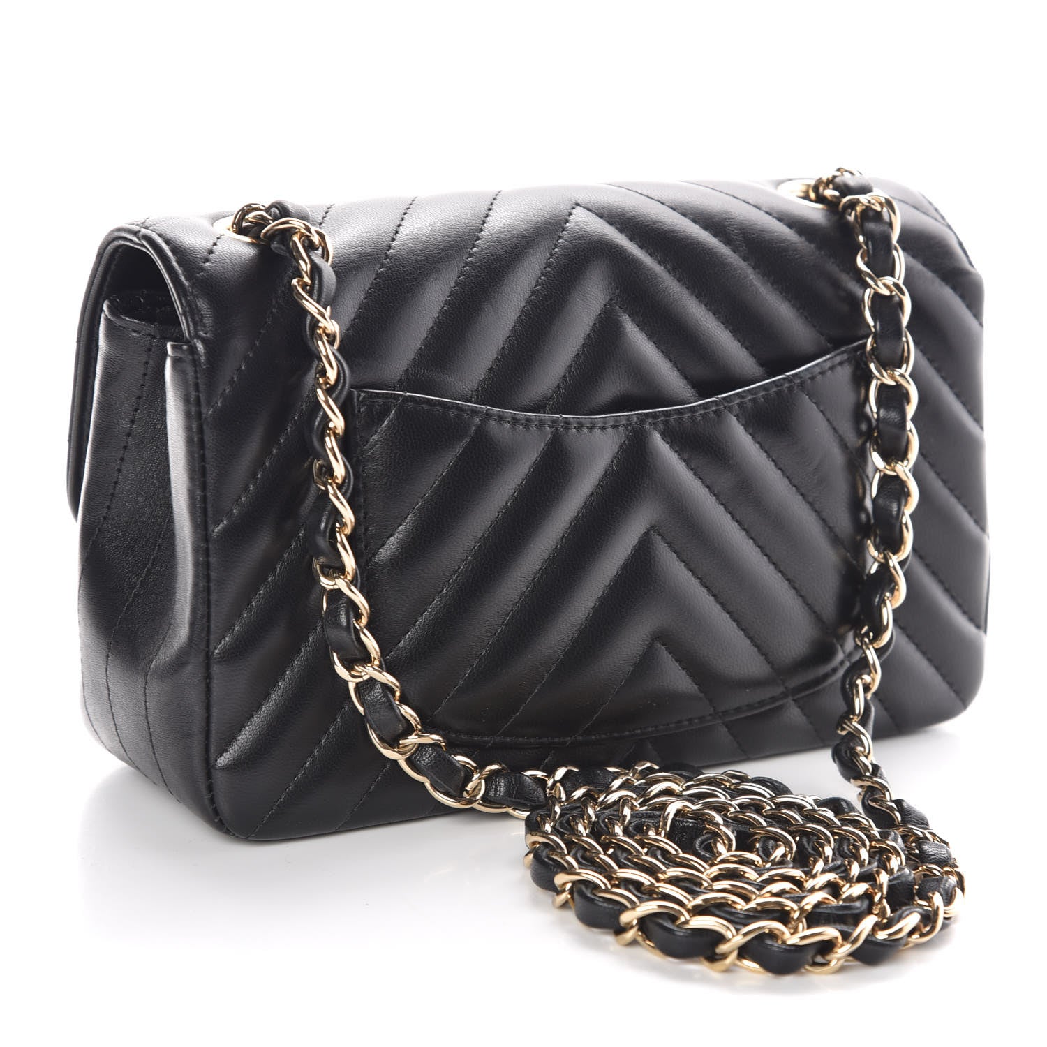 Chanel Lambskin Chevron Quilted Mini Rectangular Flap Black 3 of 12