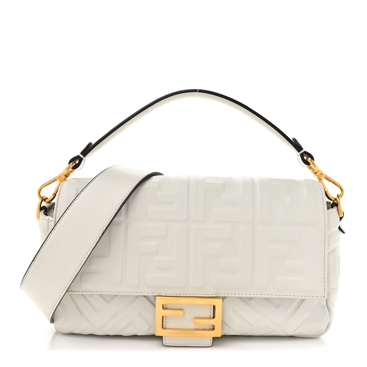 Fendi Nappa FF 1974 Embossed Baguette White 1 of 16