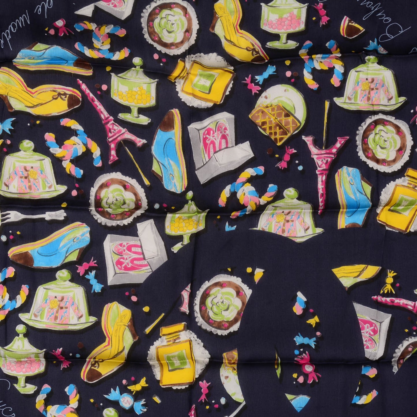 Silk CC Pocket Square Scarf Navy Blue