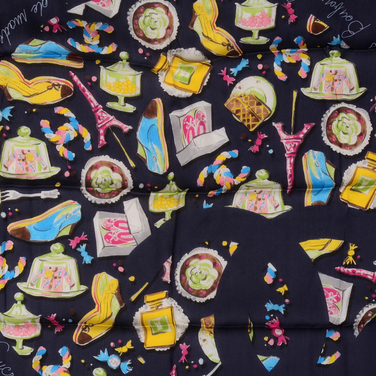 Chanel Silk CC Pocket Square Scarf Navy Blue 1 of 5