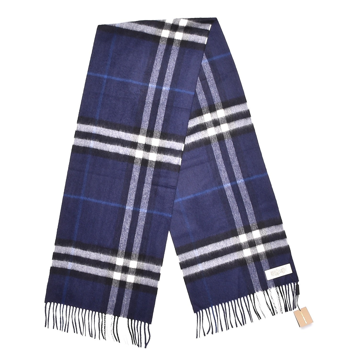 Burberry Cashmere Giant Check Fringe Scarf Indigo Blue 5 of 5