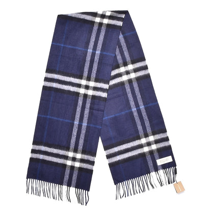 Burberry Cashmere Giant Check Fringe Scarf Indigo Blue 5 of 5
