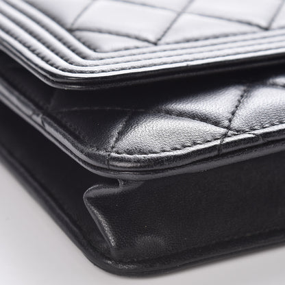 Chanel Lambskin Quilted Boy Wallet On Chain WOC Black 9 of 11
