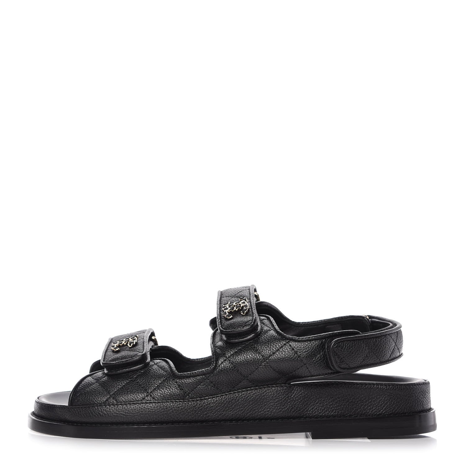 Chanel Grained Calfskin Velcro Dad Sandals 39 Black 1 of 10