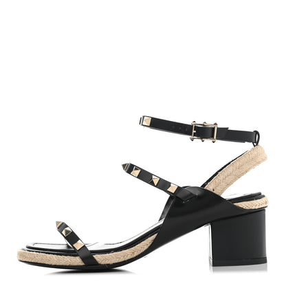 Valentino Garavani Calfskin Rockstud Ankle Strap Espadrille 10/60mm Sandals 36.5 Black 1 of 7