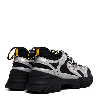 Gucci X SEGA Mesh Technical Canvas Calfskin Reflective Mens Flashtrek Sneakers 5 Silver Black 4 of 9
