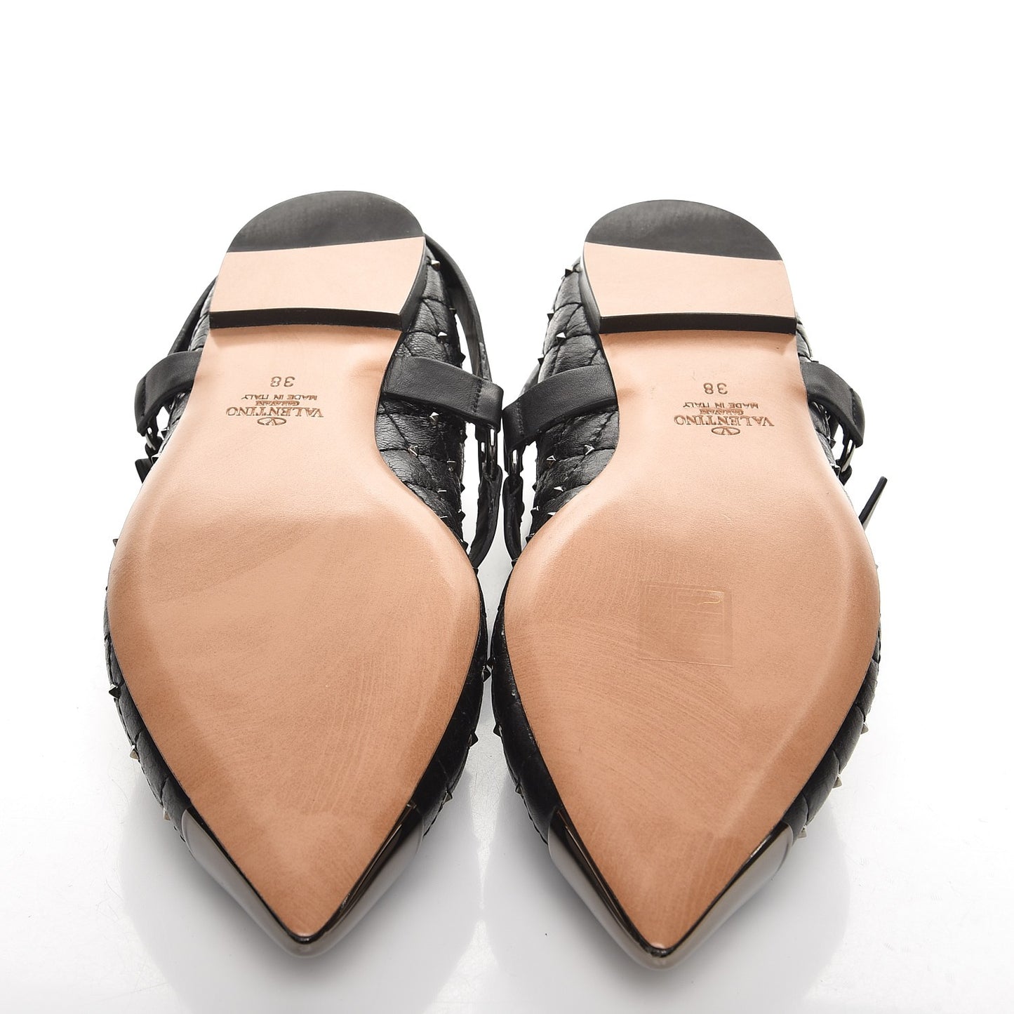 Crackled Lambskin Rockstud Spike Captoe Ballerina Flats 38 Black