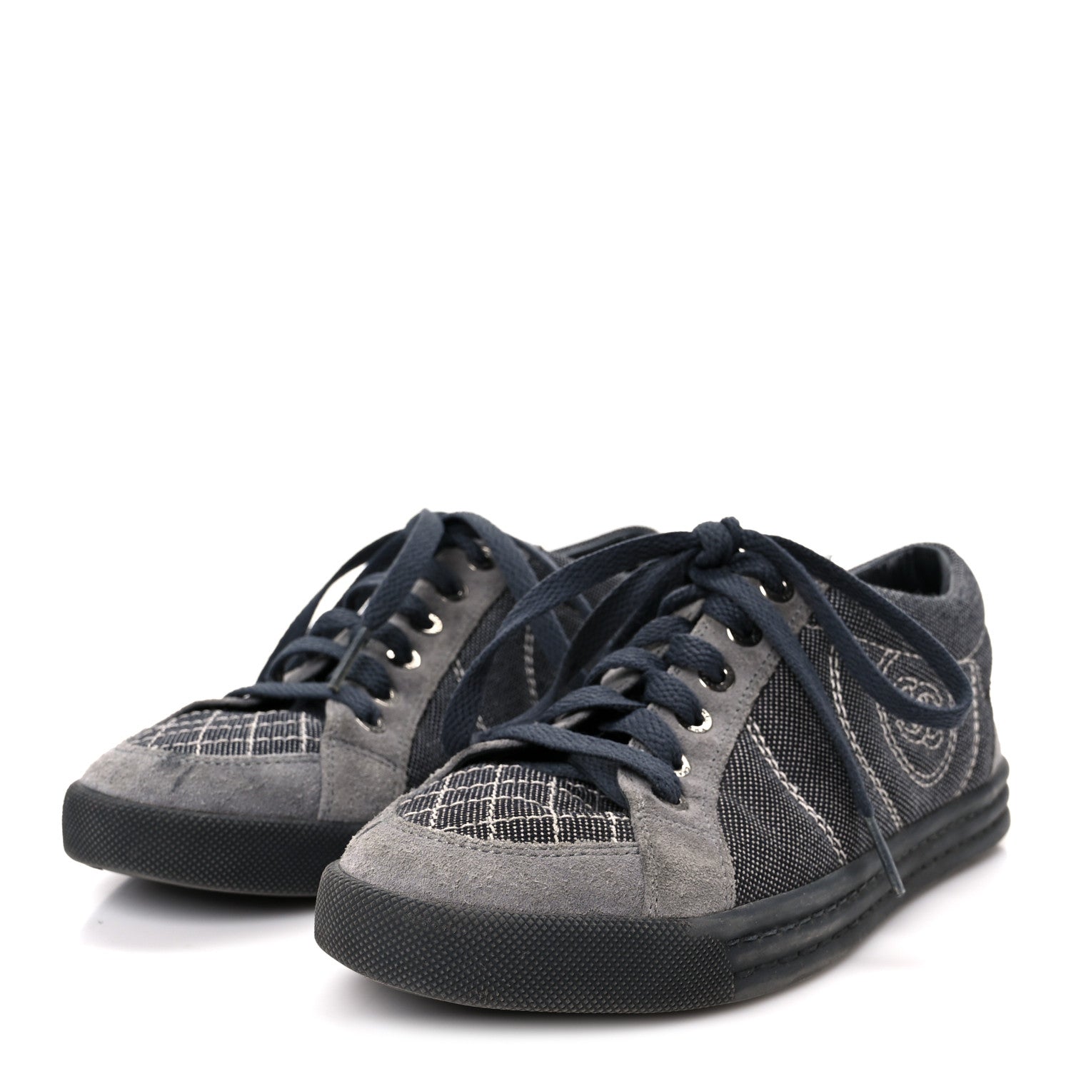 Chanel Toile Suede Calfskin CC Low Top Sneakers 36 Dark Grey 4 of 11