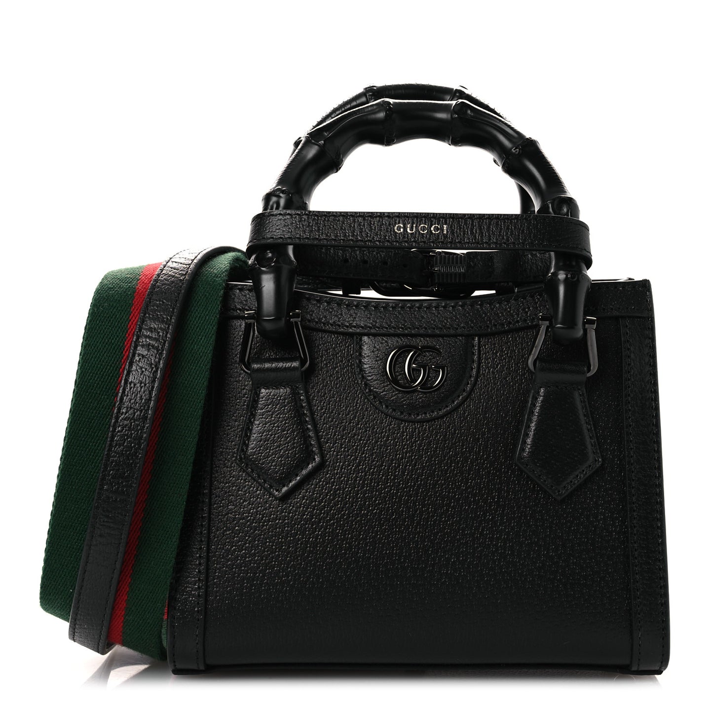 Textured Dollar Calfskin Web Monochrome Mini Diana Tote Bag Black