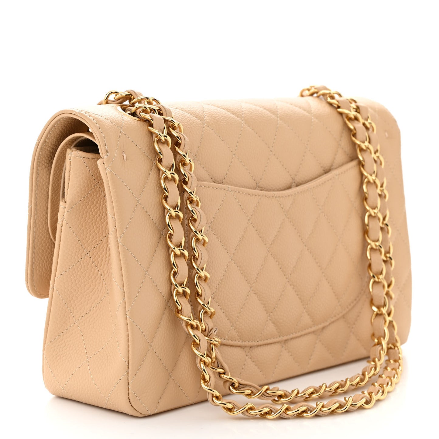 Caviar Quilted Medium Double Flap Beige