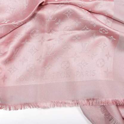 Louis Vuitton Silk Lurex Wool Monogram Shine Shawl Rose Velours 2 of 3