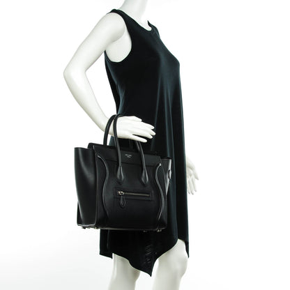 Celine Drummed Calfskin Micro Luggage Black 2 of 7