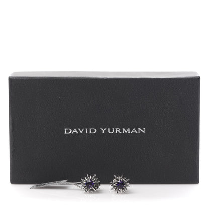 David Yurman Sterling Silver Pave Diamond Amethyst 12mm Starburst Earrings 5 of 5