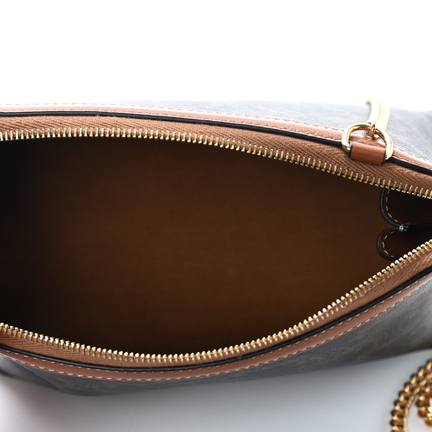 Celine Triomphe Canvas Calfskin Mini Clutch on Chain Tan 5 of 9