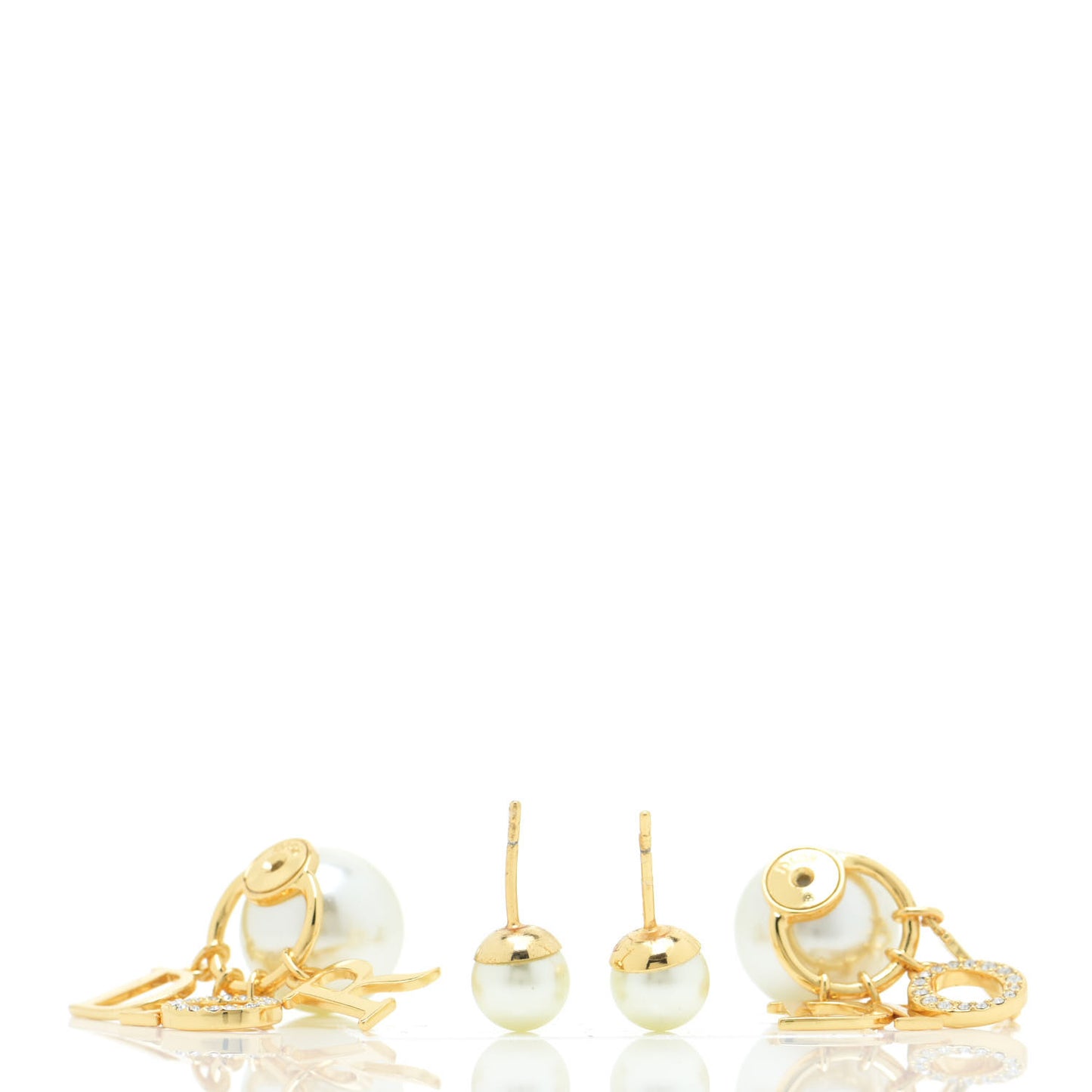 Pearl Crystal Tribal Logo Charms Earrings Gold