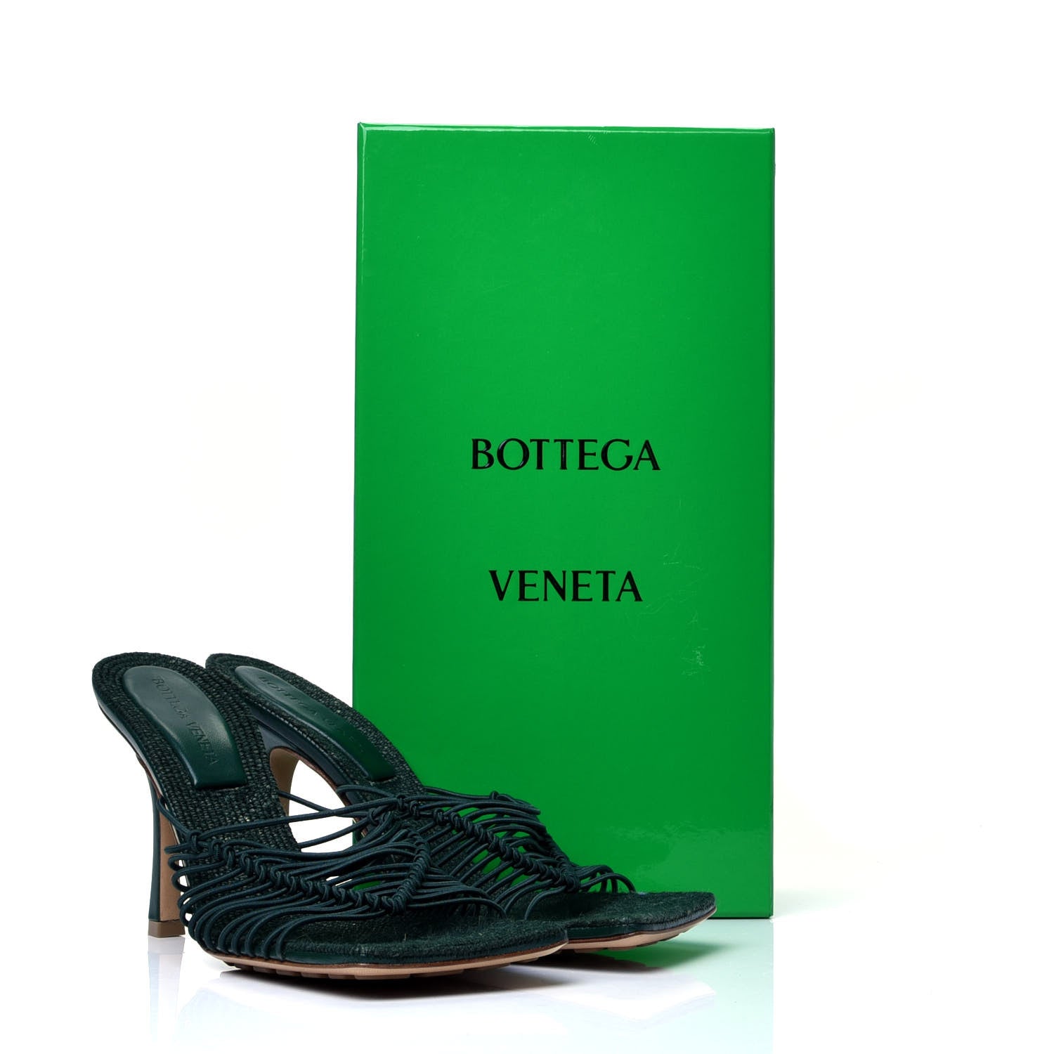 Bottega Veneta Raffia Elasticized Stretch Mule Sandals 38 Emerald Green 10 of 10