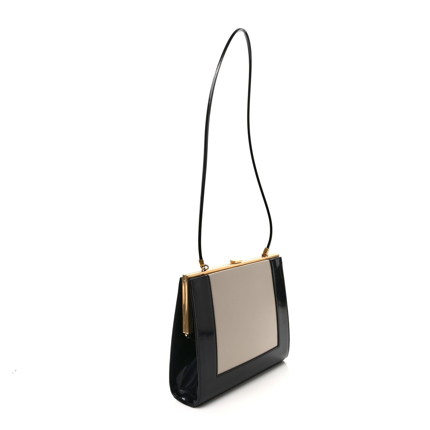 Nappa Patent Calfskin Two-Toned Gaia Shoulder Bag Sea Salt Black