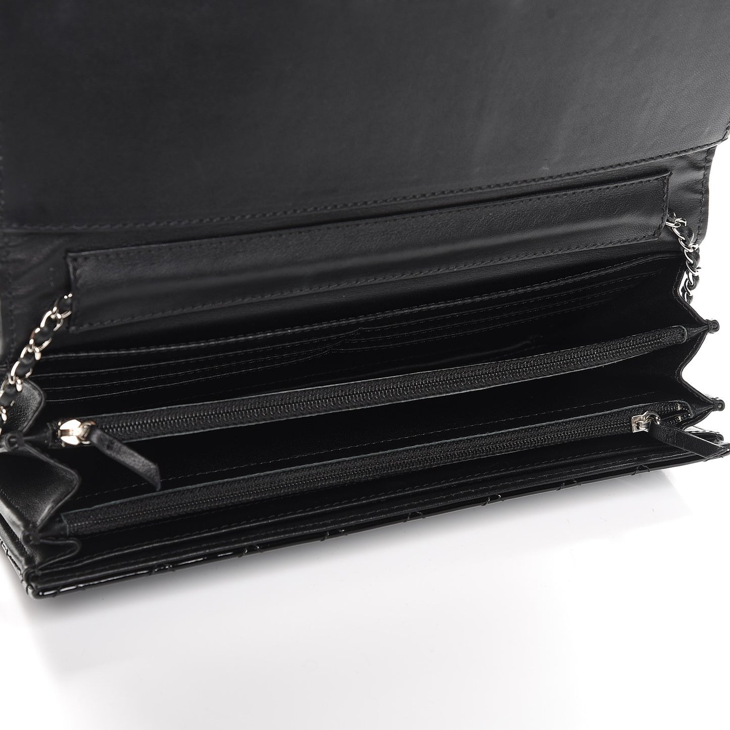 Patent Calfskin Quilted Brilliant East West Flap Clutch Black