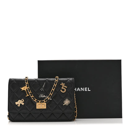 Chanel Aged Calfskin Quilted Lucky Charms 2.55 Reissue Wallet On Chain WOC Black 11 of 11