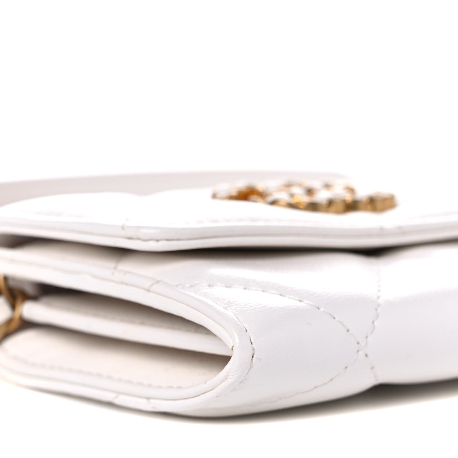 Chanel Lambskin Quilted Chanel 19 Flap Coin Purse With Chain White 8 of 9