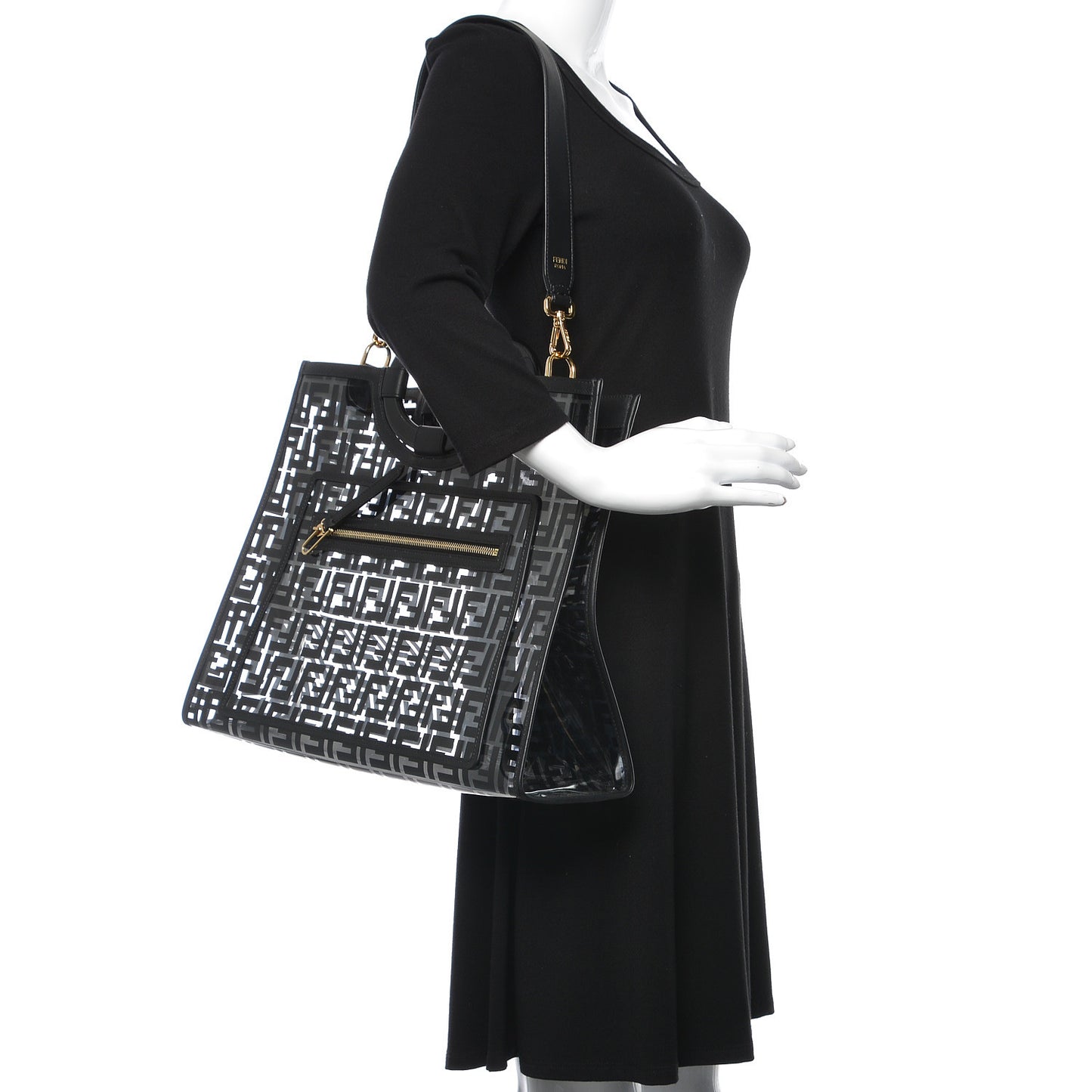 TPU FF Vitello Century Plexiglass Medium Runaway Shopper Tote Black