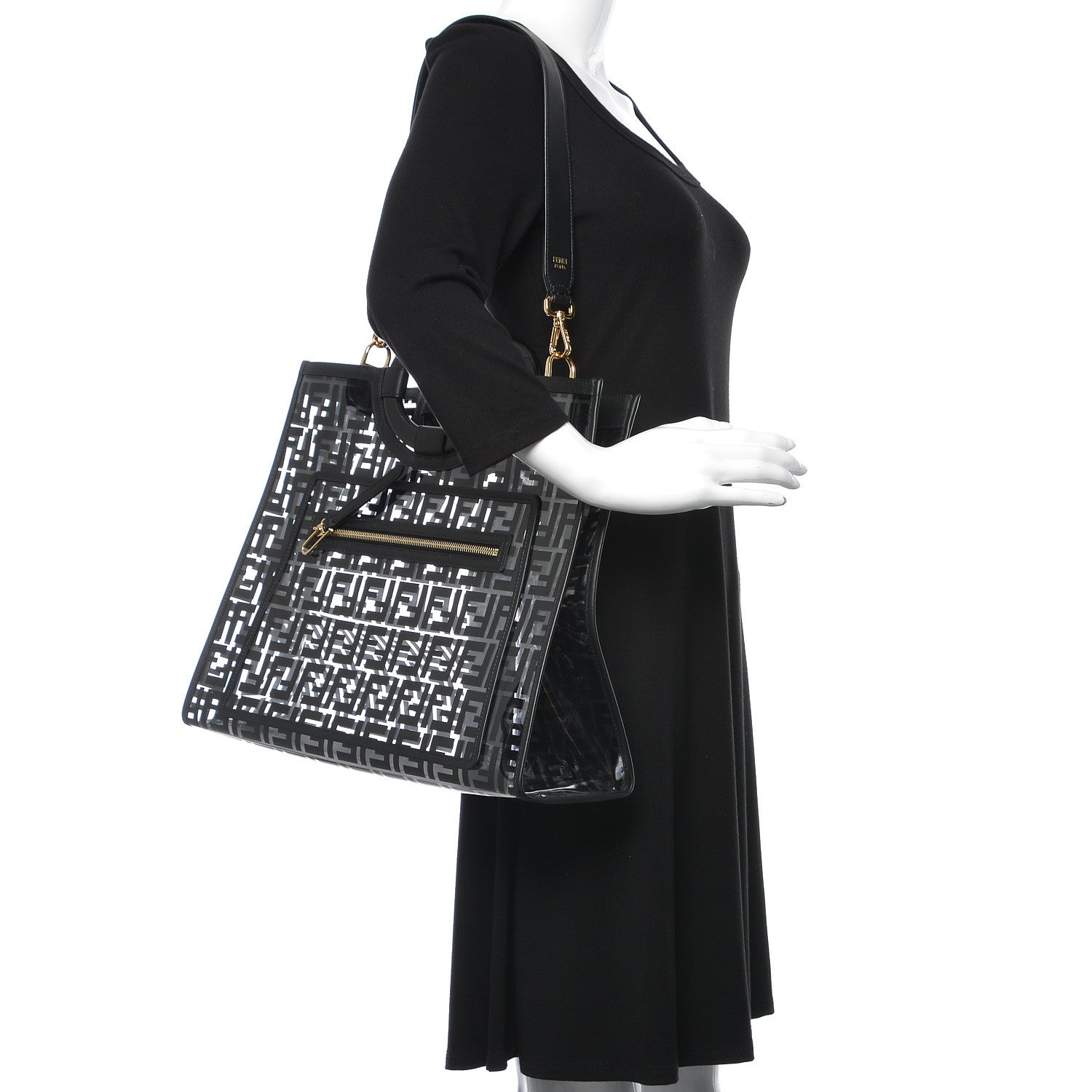 Fendi TPU FF Vitello Century Plexiglass Medium Runaway Shopper Tote Black 2 of 8