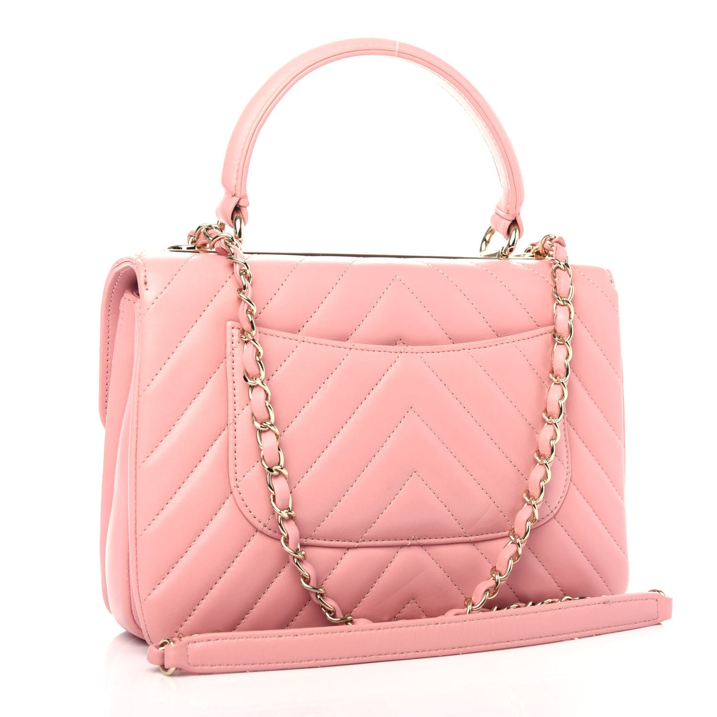 Lambskin Chevron Quilted Small Trendy CC Dual Handle Flap Bag Light Pink