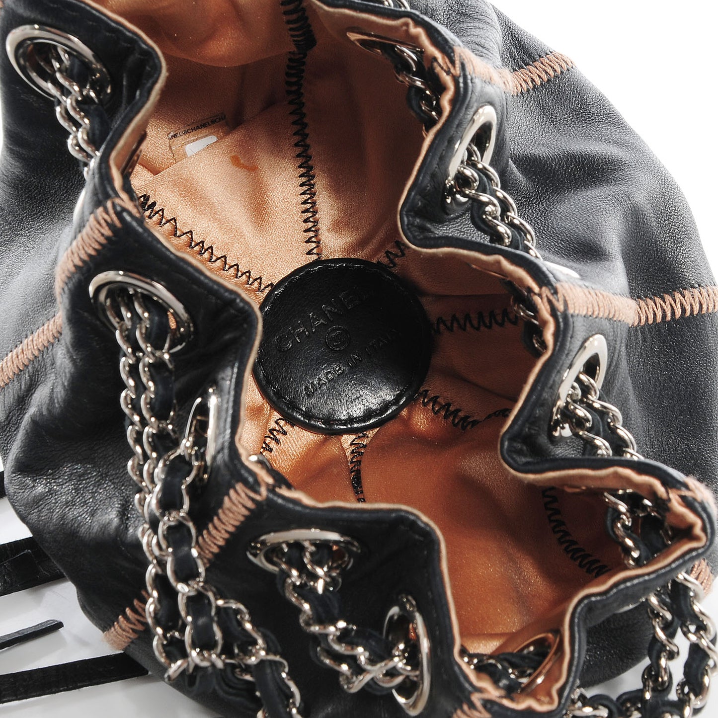 Lambskin Satin Reversible Mini Sac Cordon Black Peach